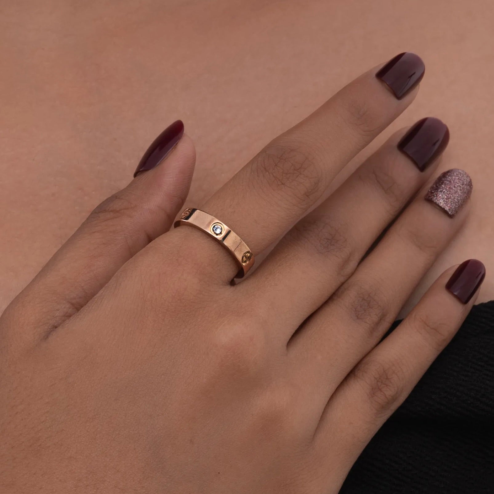 Rose Gold Semi Studded Statement Ring