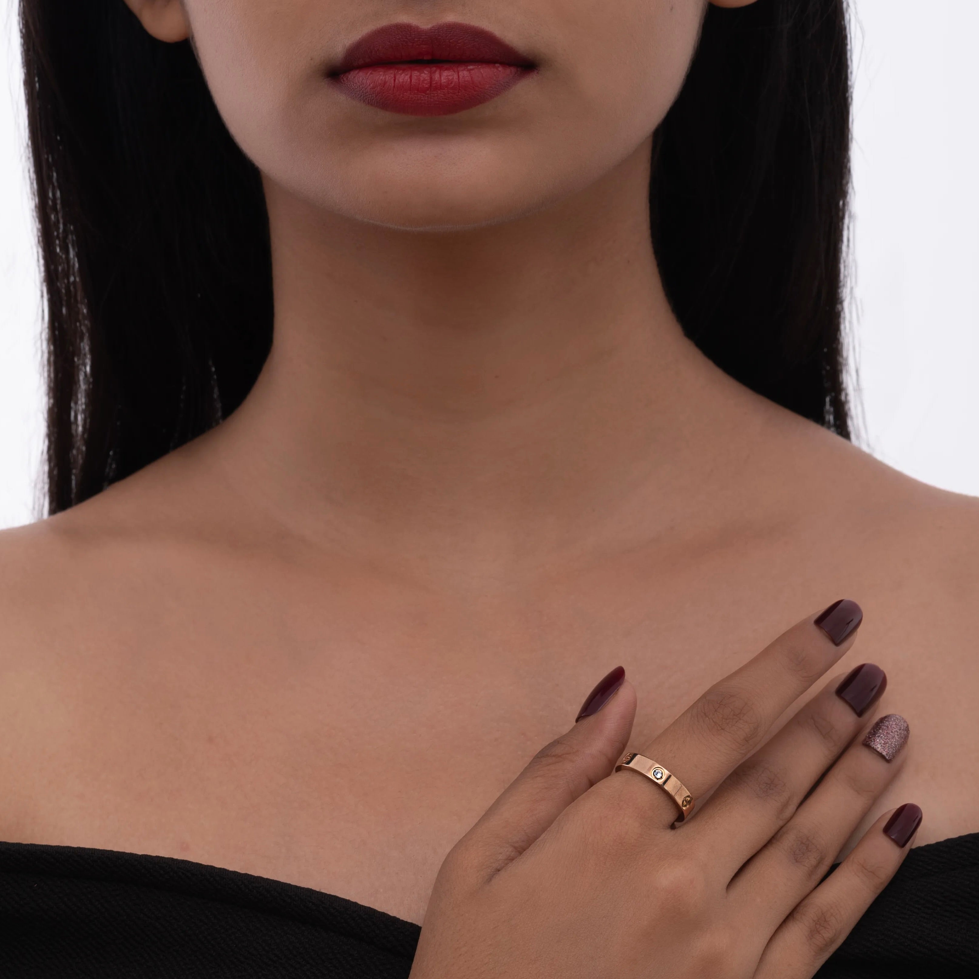 Rose Gold Semi Studded Statement Ring