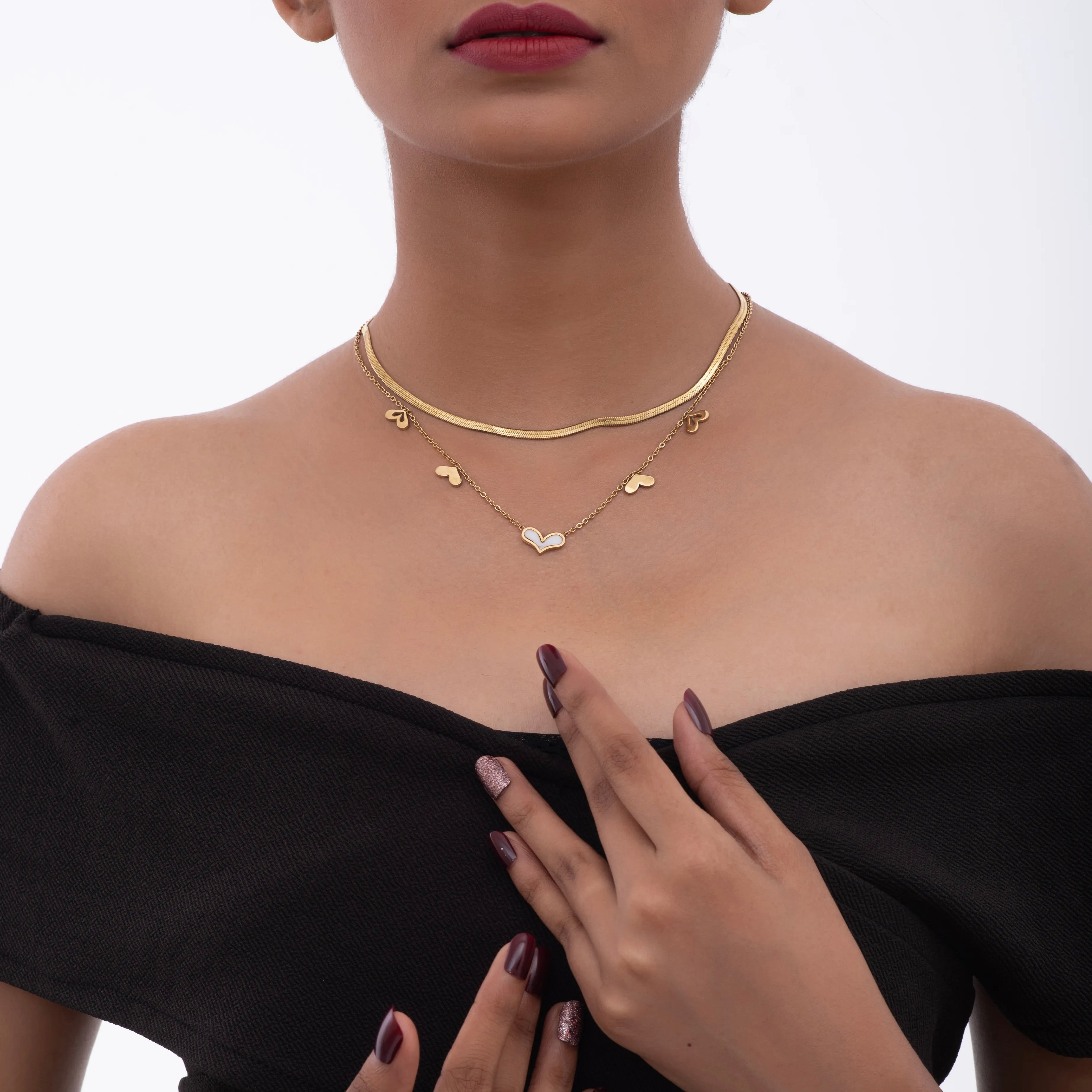 White Hearts Layered Love Necklace