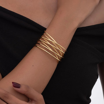 Multi-Band Brass Statement Bracelet