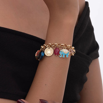 Studded Blue Elephant Charm Bracelet