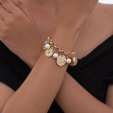 Golden Pearl Evil Eye Bracelet