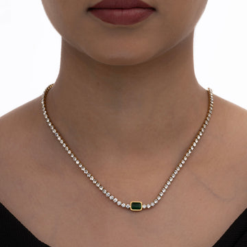 Emerald Solitaire Tennis Necklace