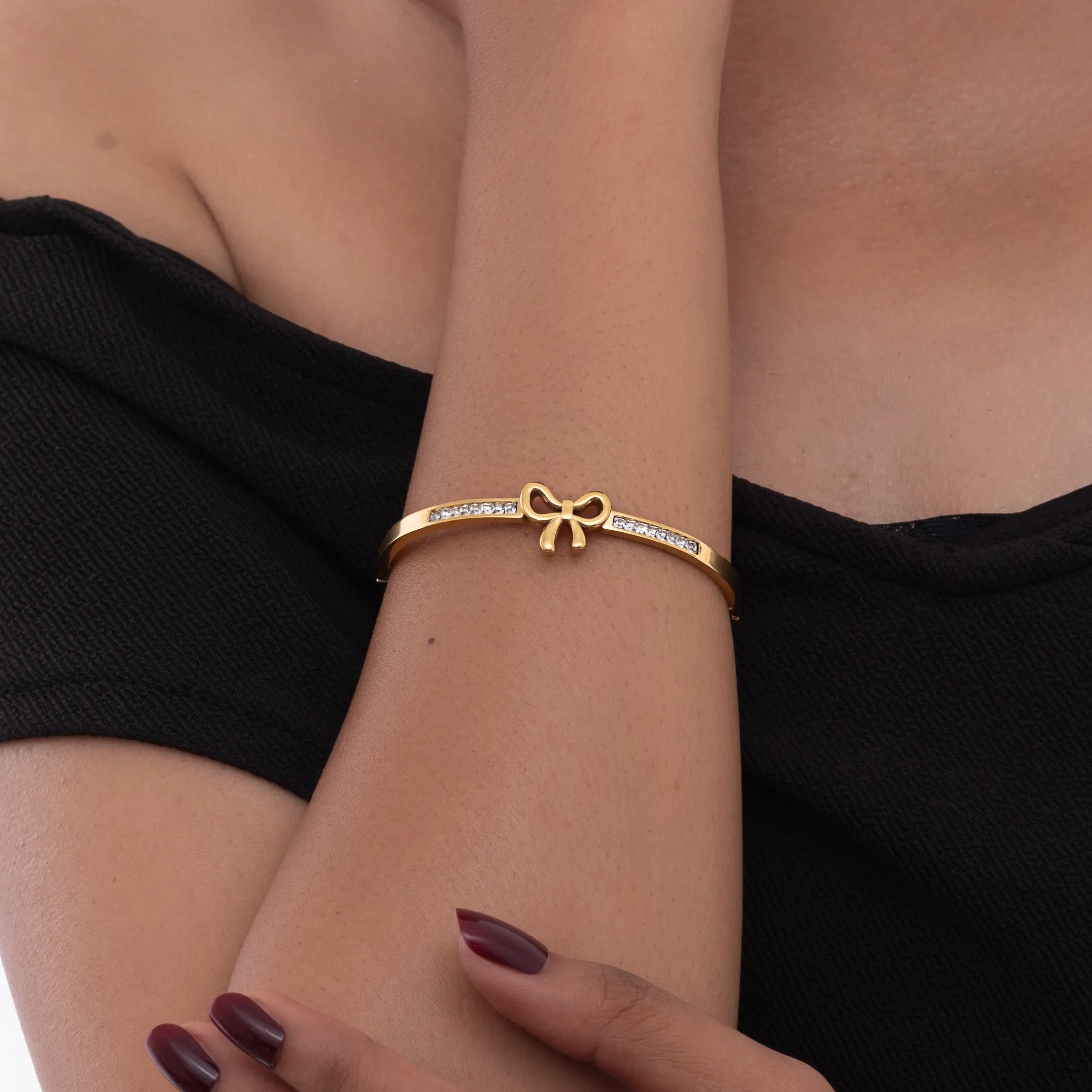 Stone-Studded Ribbon Bracelet