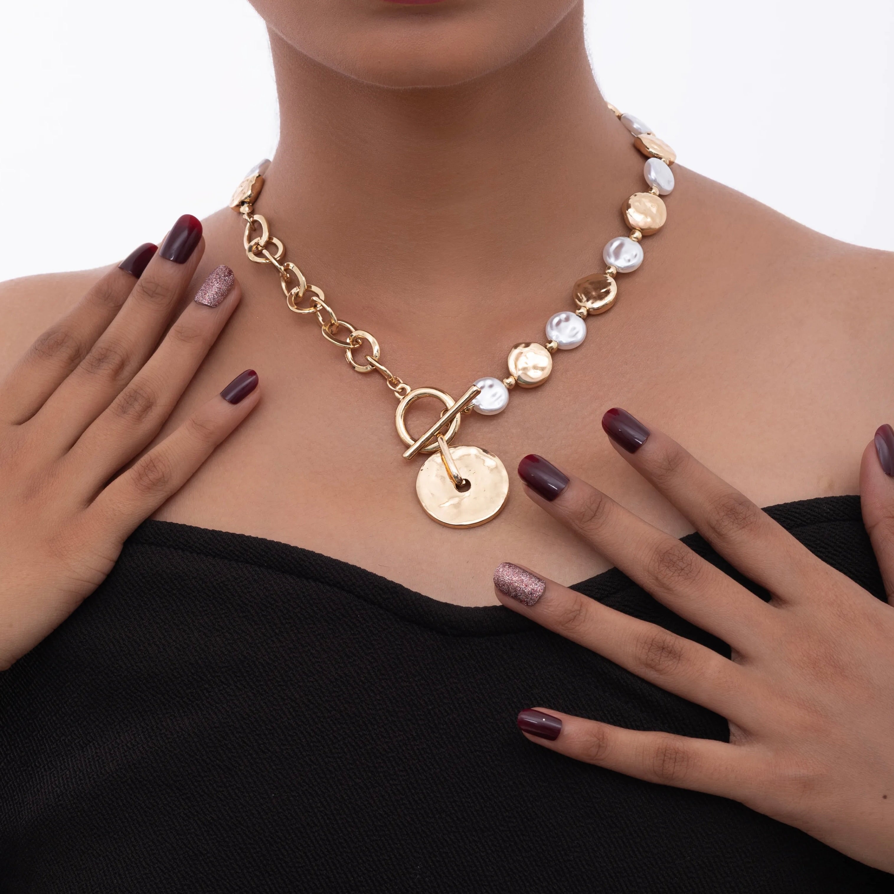 Golden Charm Pearl Necklace