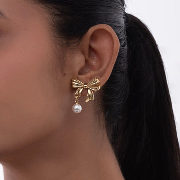 Chic Ribbon Pearl Drops