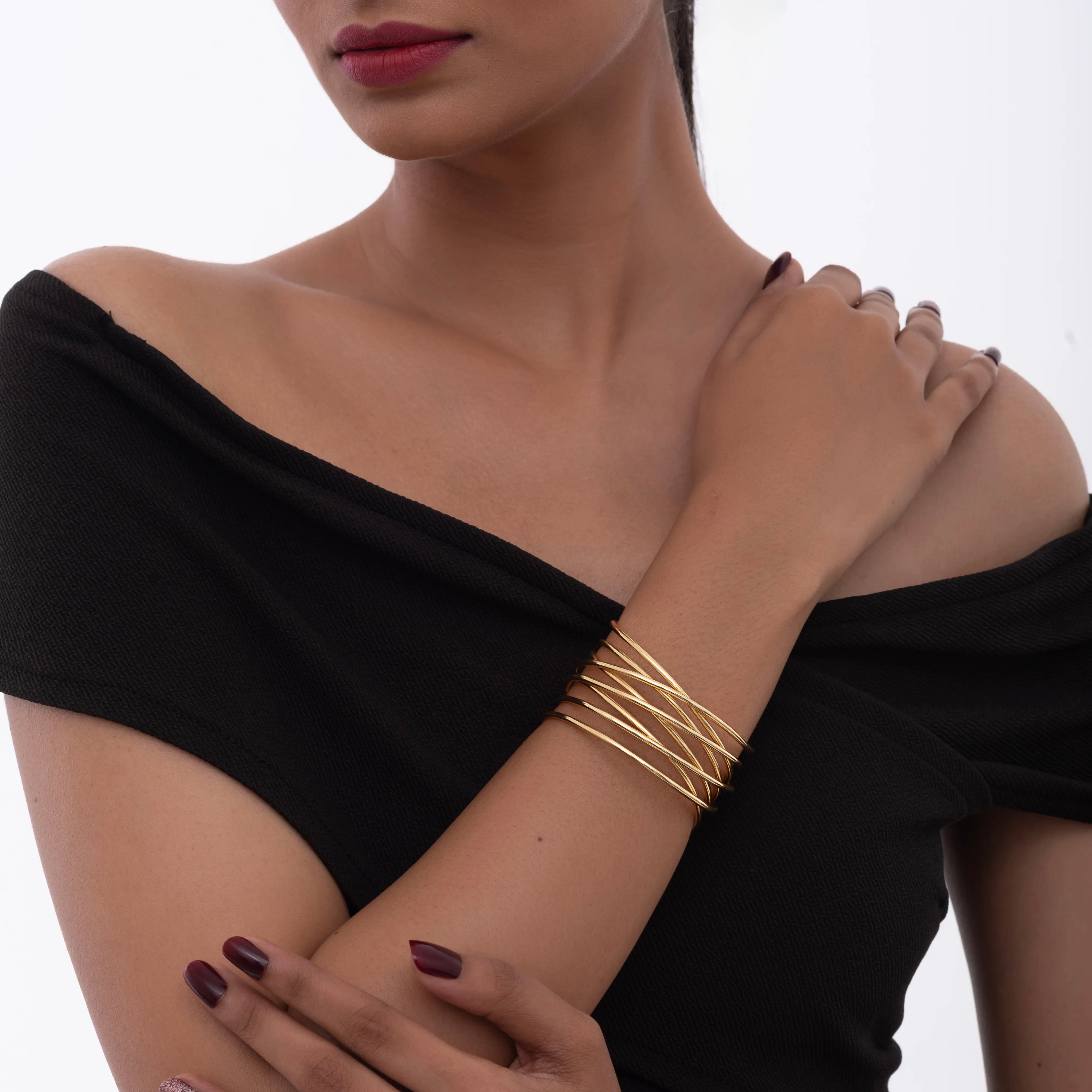 Multi-Band Brass Statement Bracelet