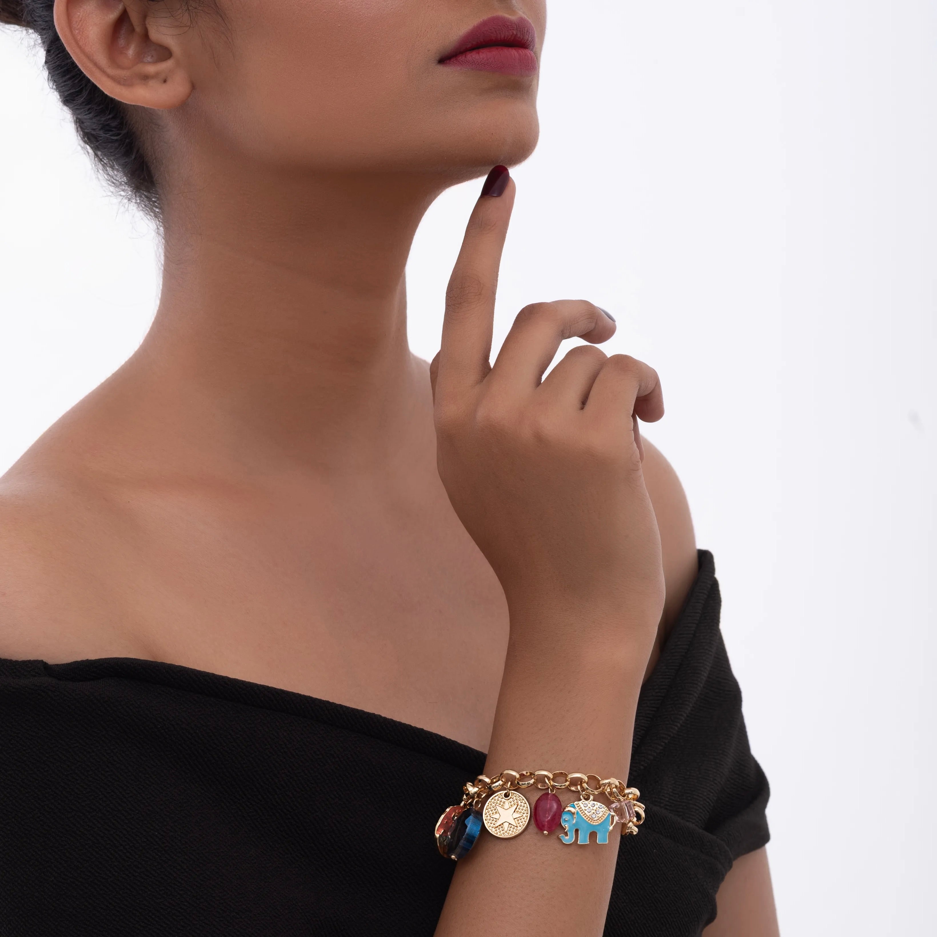 Studded Blue Elephant Charm Bracelet