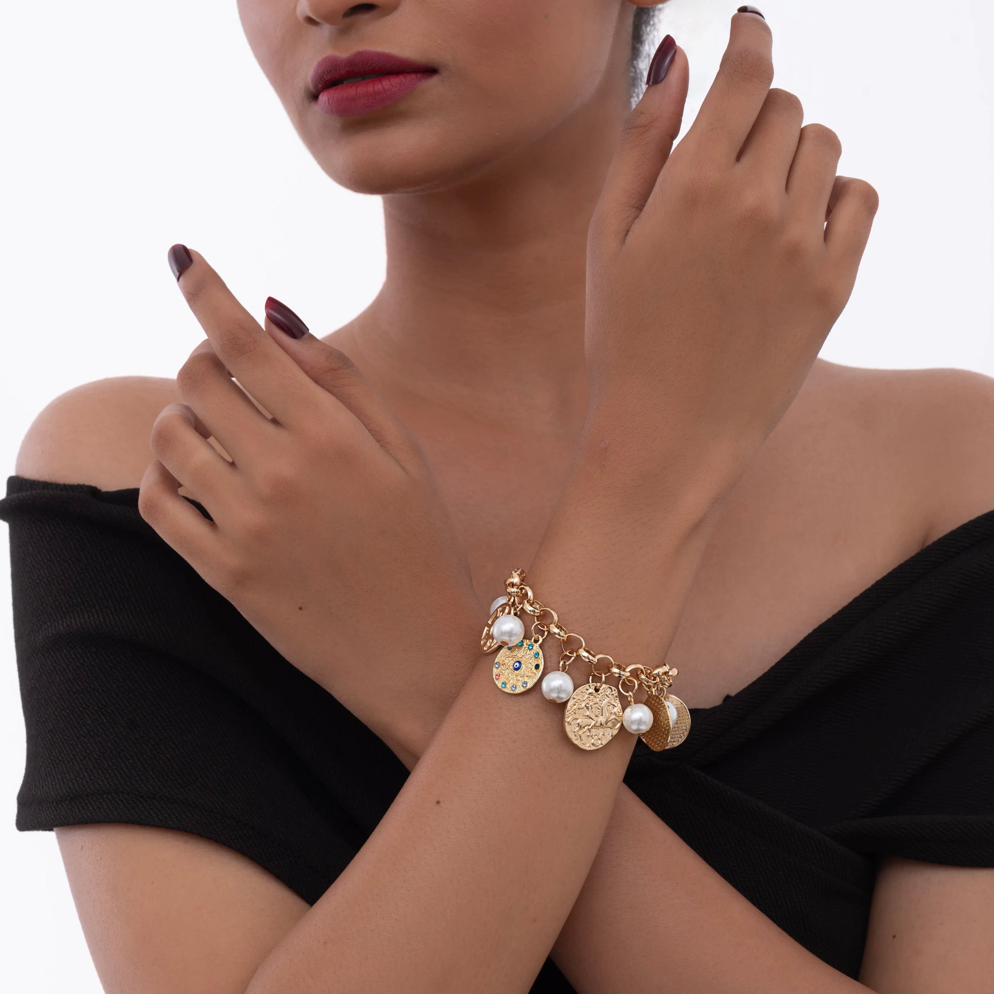 Golden Pearl Evil Eye Bracelet