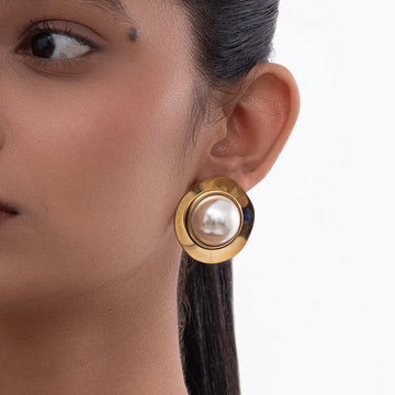 Opulent Pearl & Gold Disc Earrings
