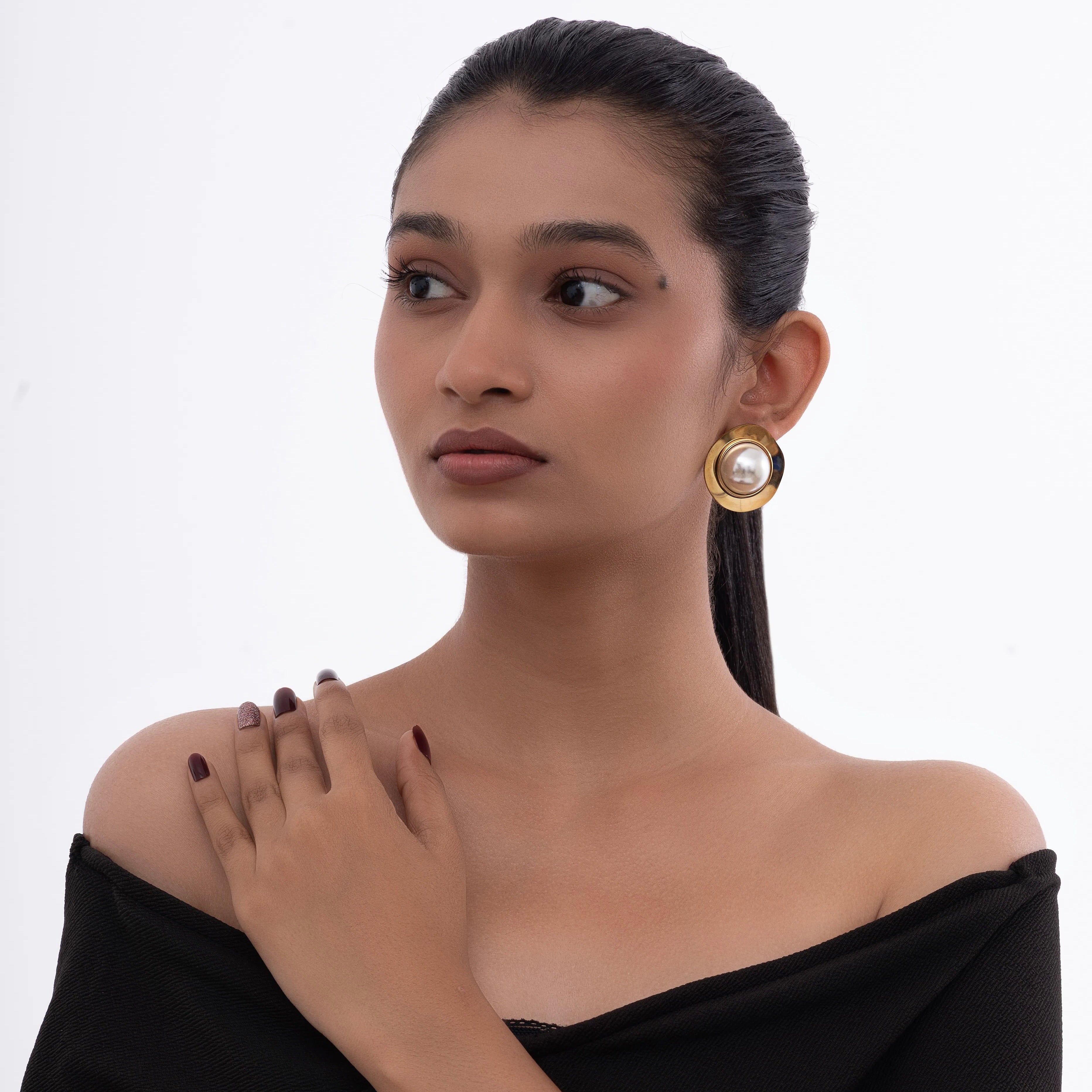 Opulent Pearl & Gold Disc Earrings