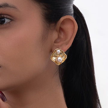 Golden Duo Pearl Earrings