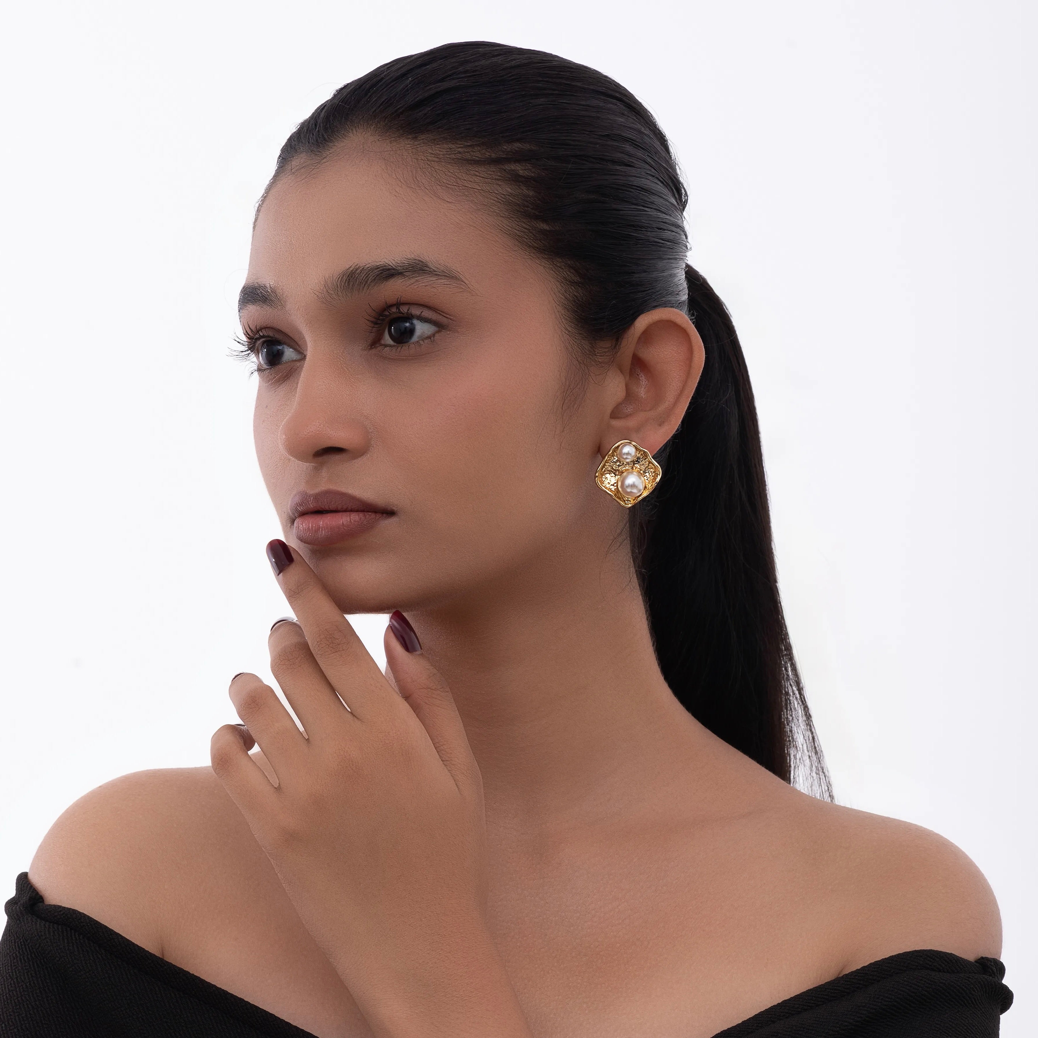Golden Duo Pearl Earrings