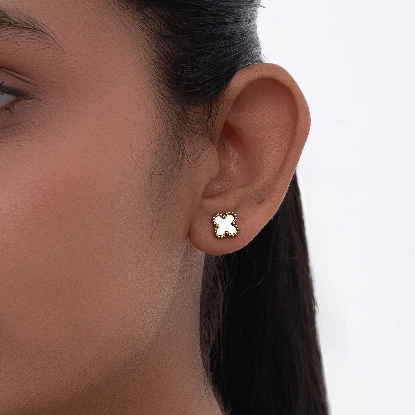 Dainty White Clover Earrings