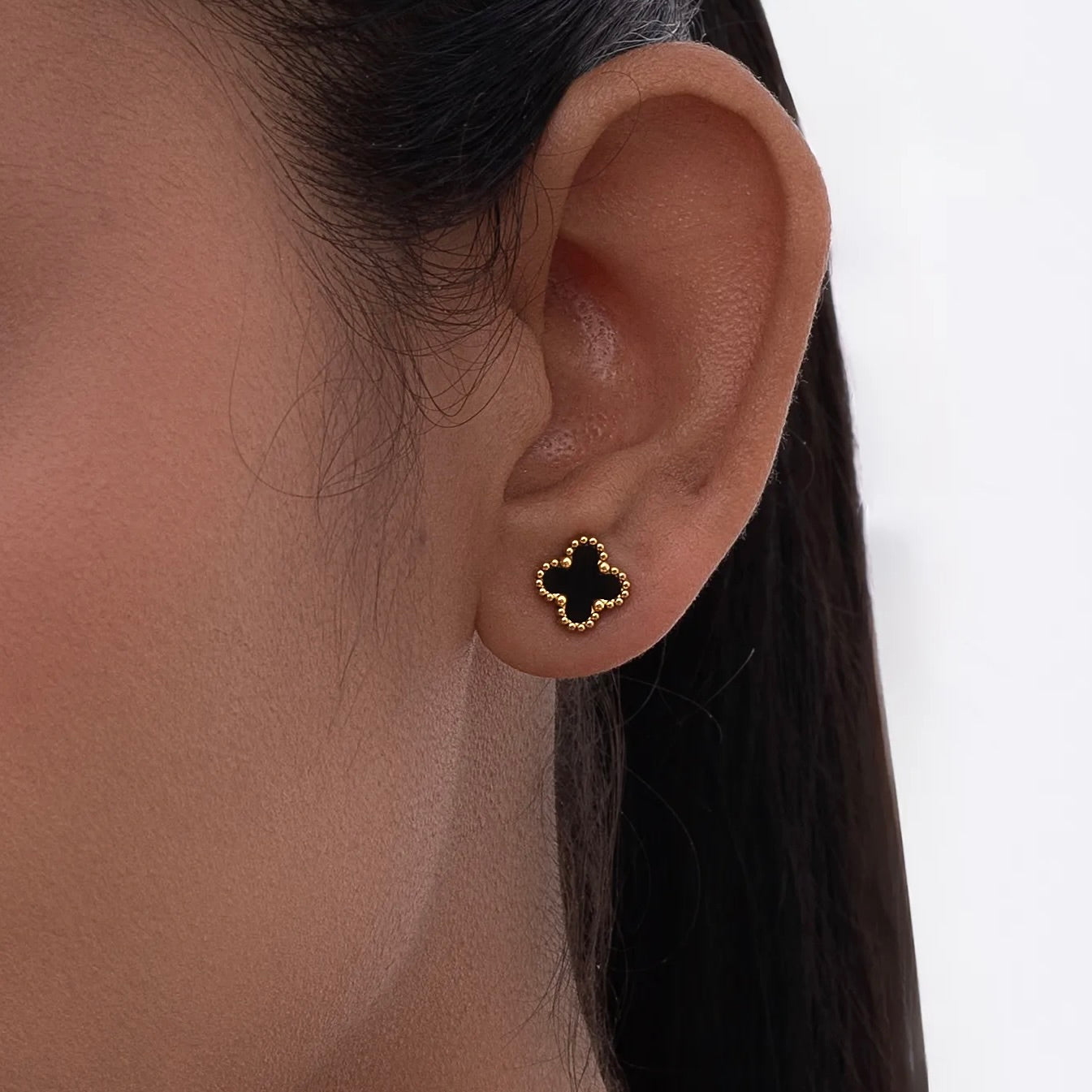 Dainty Black Clover Earrings