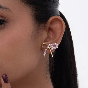 Twisted Pearl and Gold Ribbon Earrings