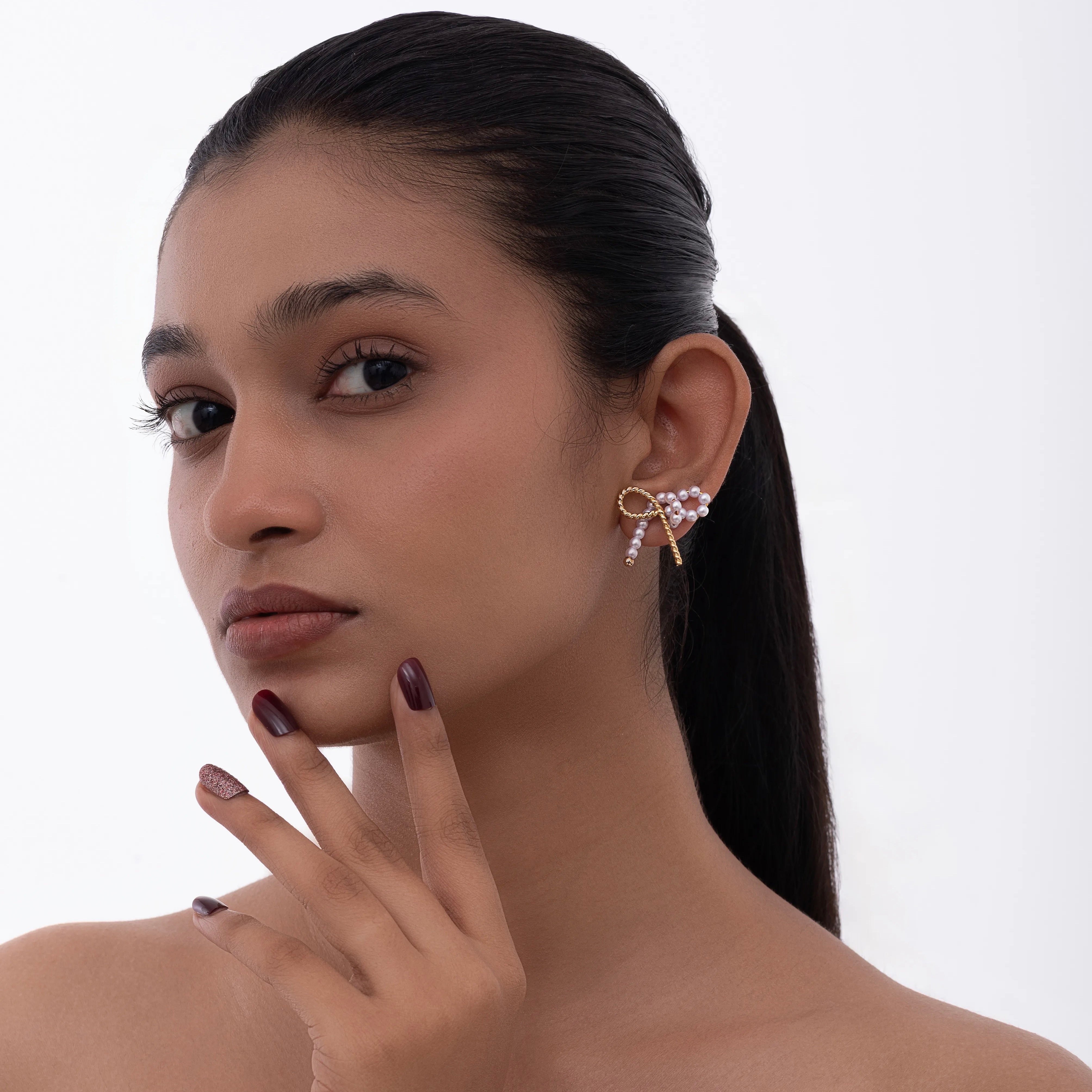 Twisted Pearl and Gold Ribbon Earrings