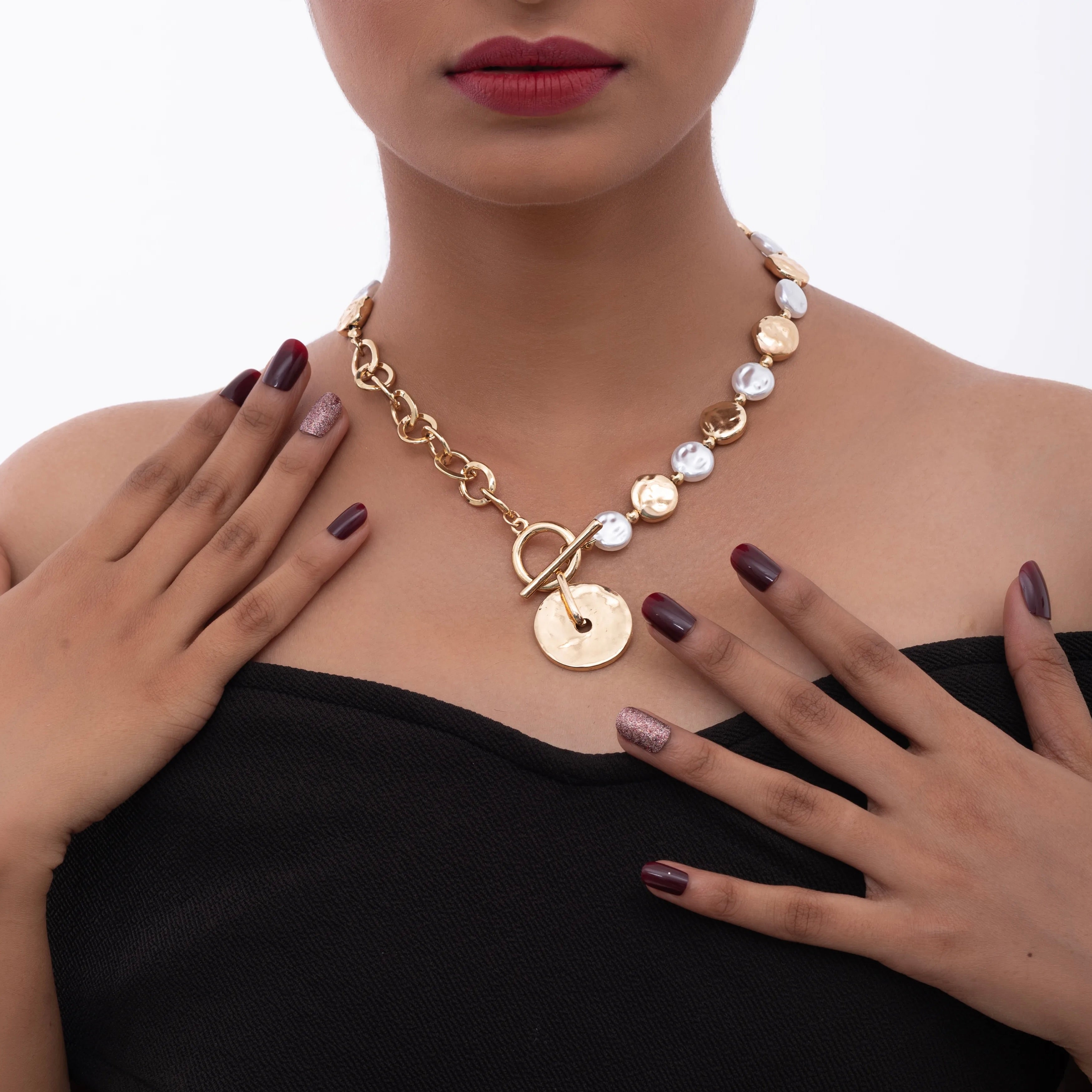 Golden Charm Pearl Necklace
