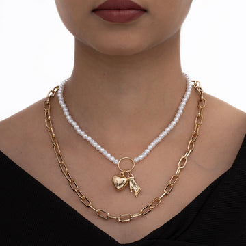 Golden Heart & Pearl Necklace