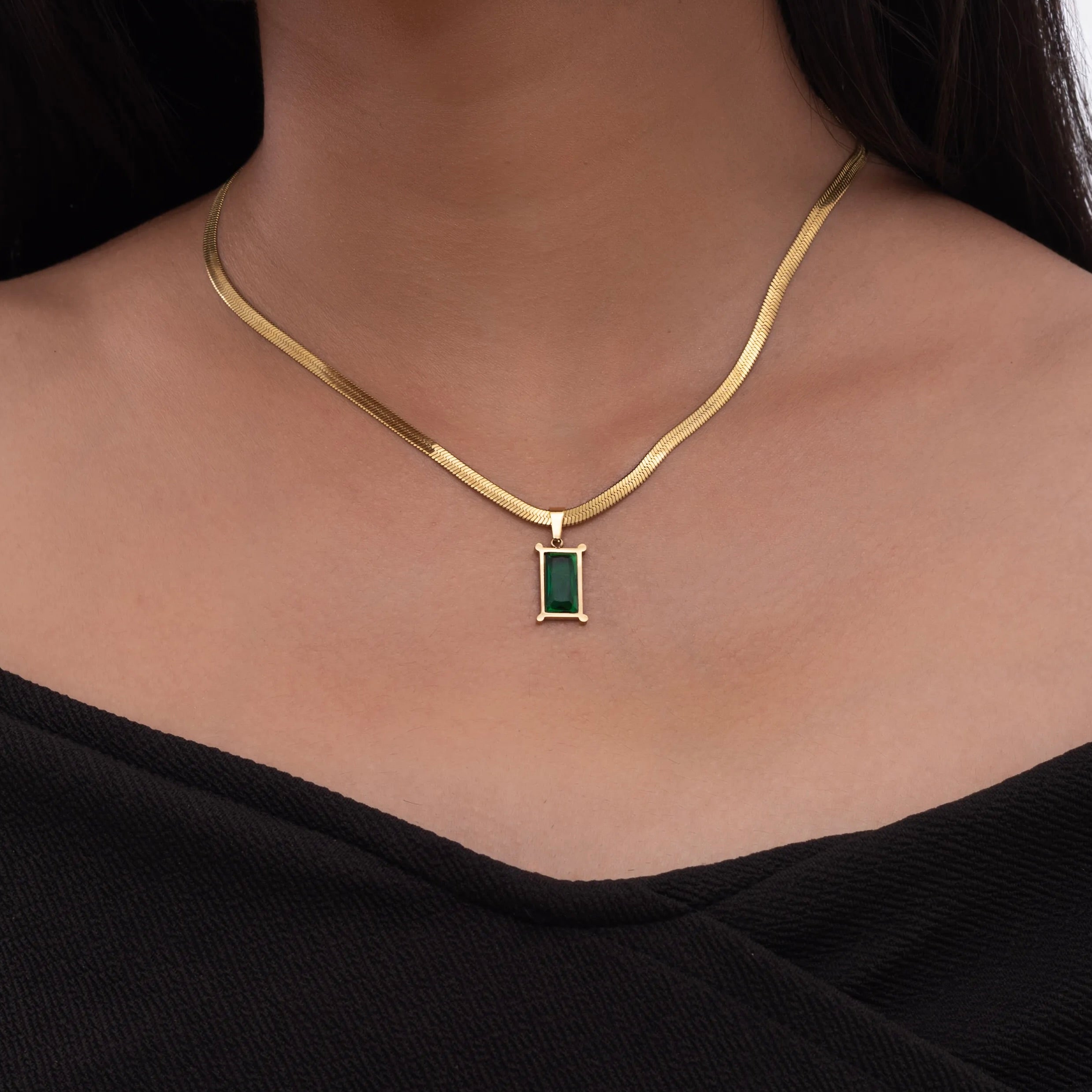 Snake Chain with Emerald Charm