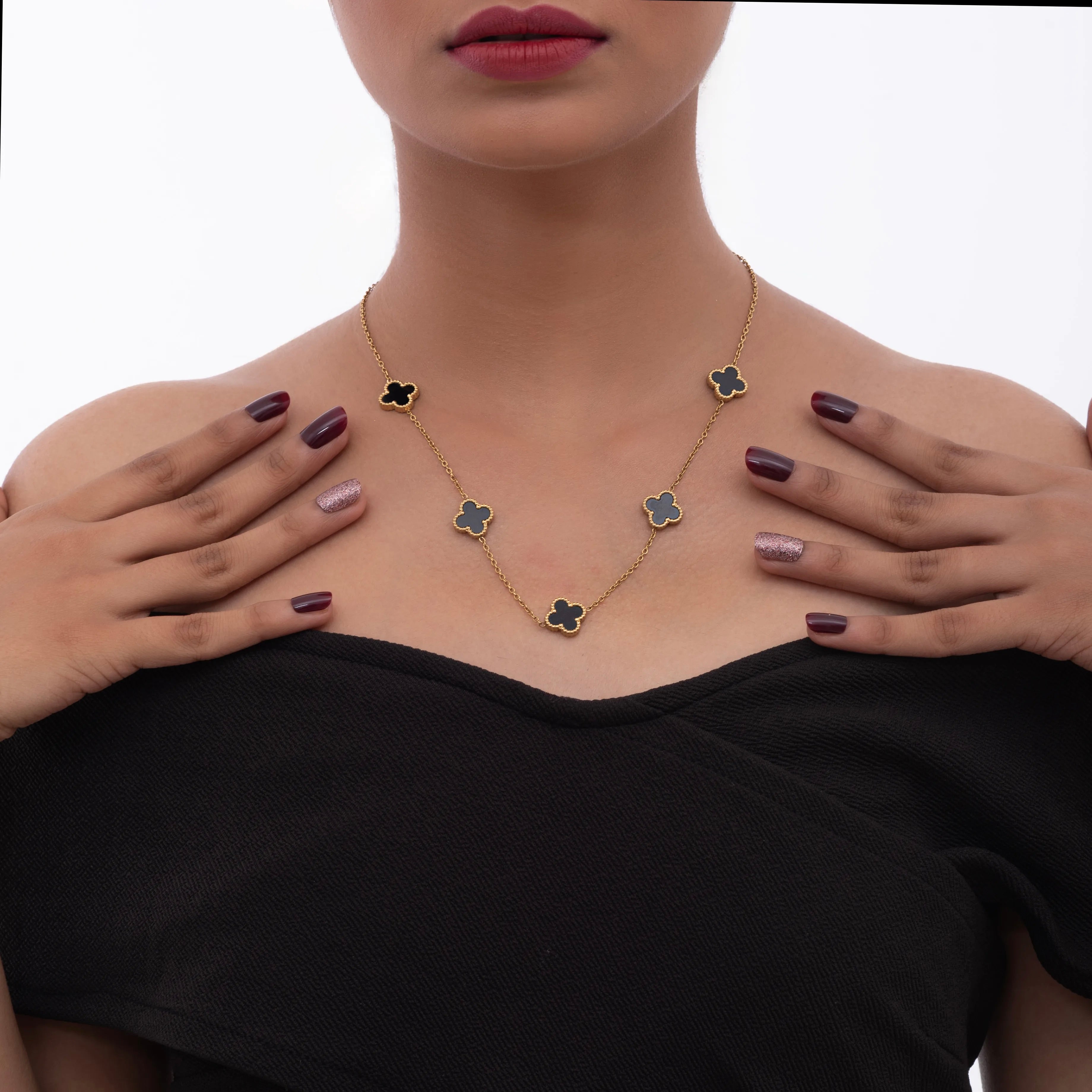 Dainty Black Clover Necklace