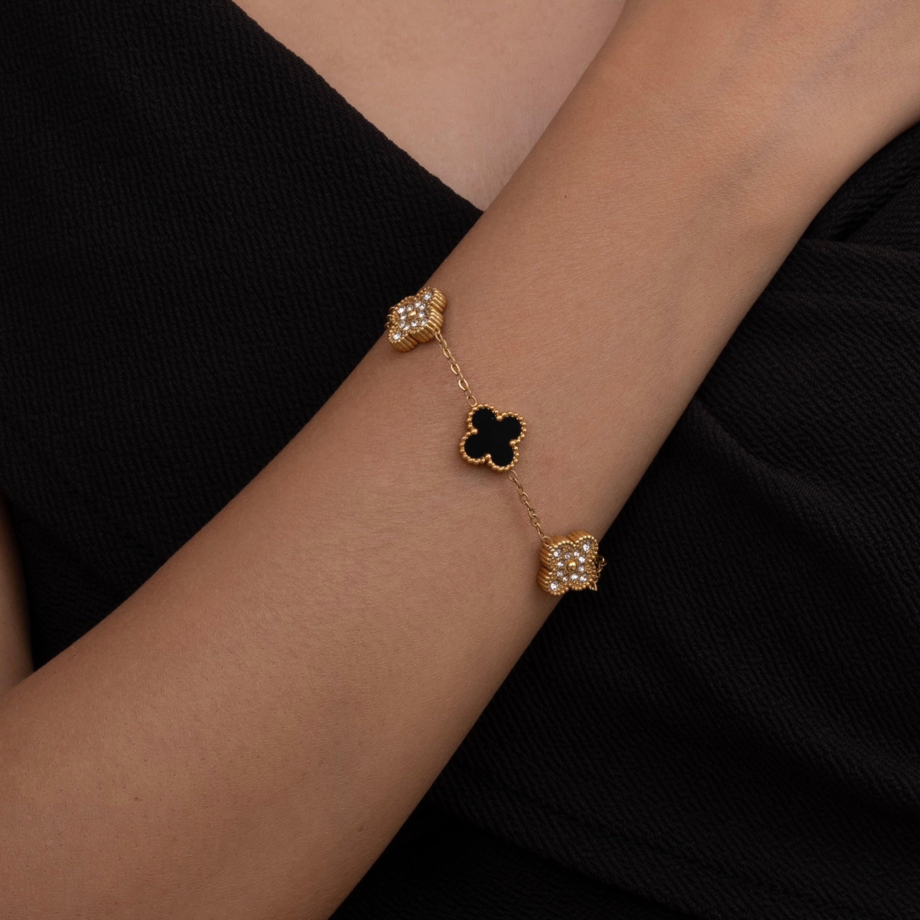 Black & Crystal Clover Bracelet