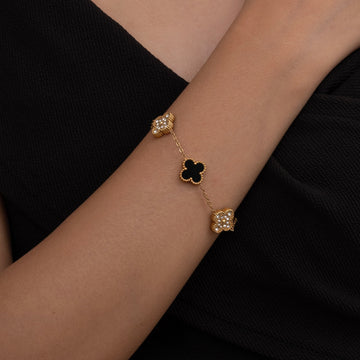 Black & Crystal Clover Bracelet