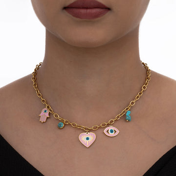 Pink Charm Evil Eye Necklace