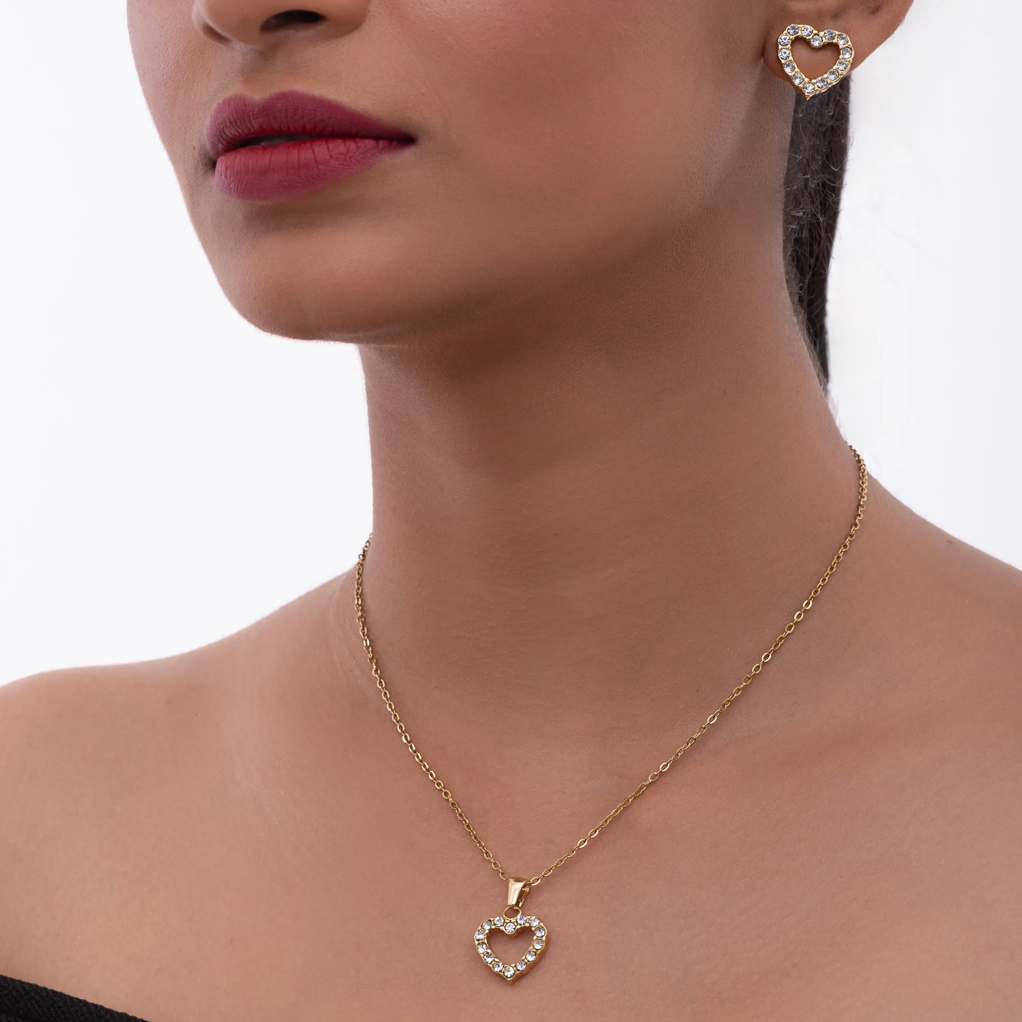 Golden Studded Heart Jewelry Gift Set