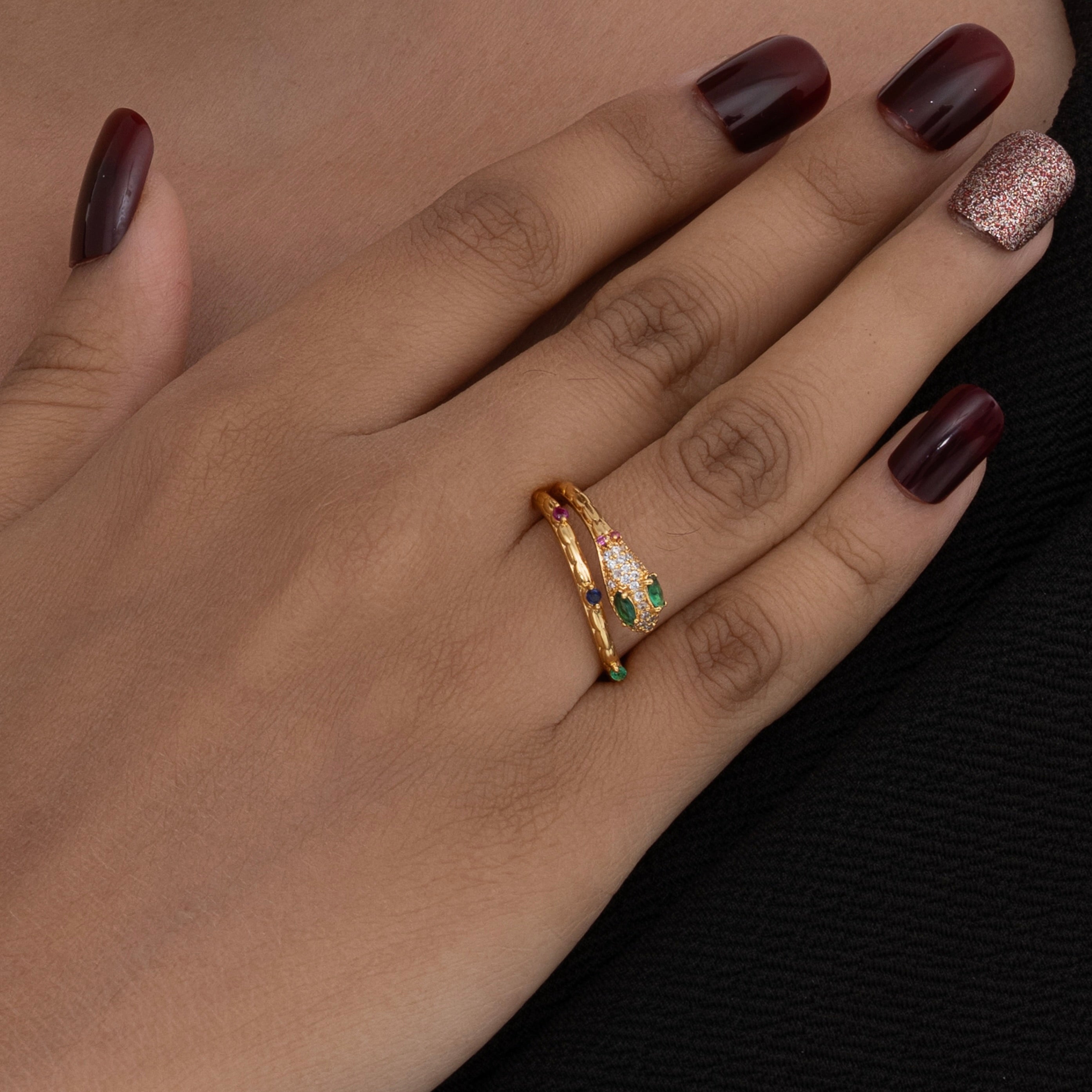 Emerald-Eyed Serpent Ring