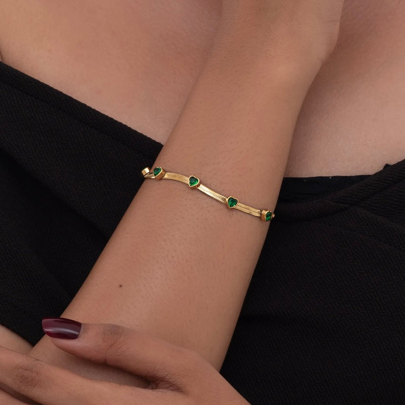 Emerald Heart Snake Bracelet