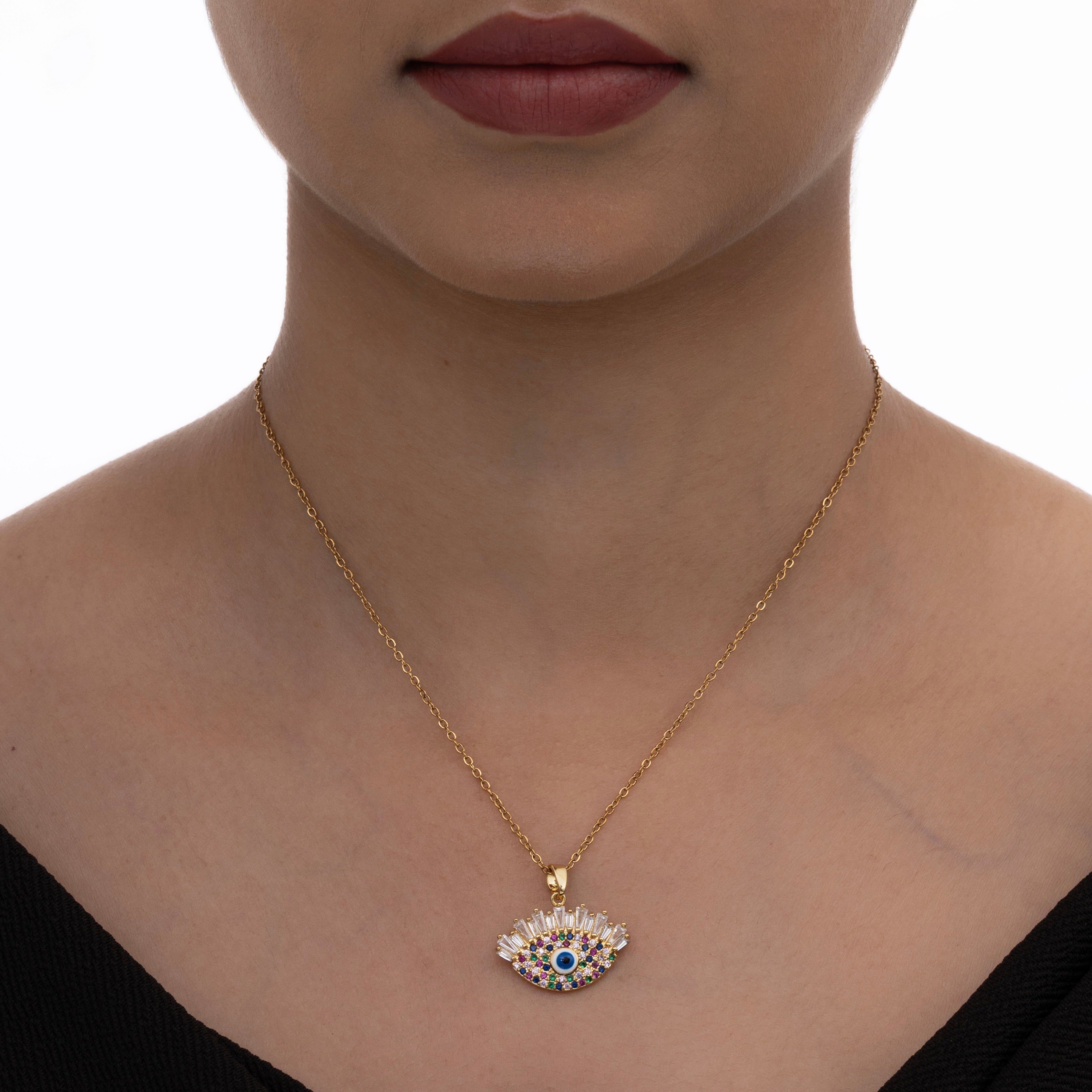 Shimmery Evil Eye Pendant Necklace
