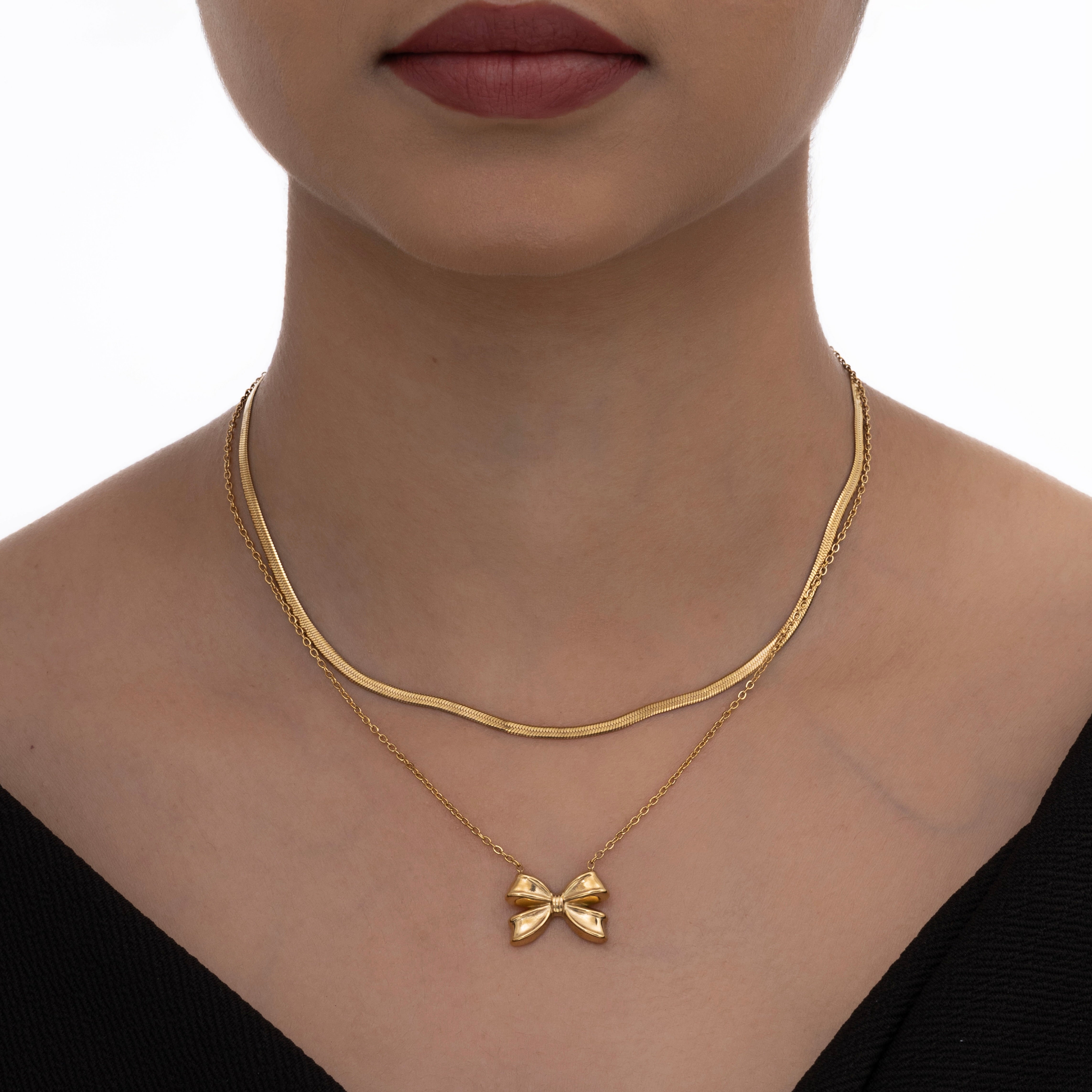 Gold Ribbon Layered Necklace