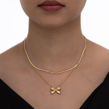 Gold Ribbon Layered Necklace