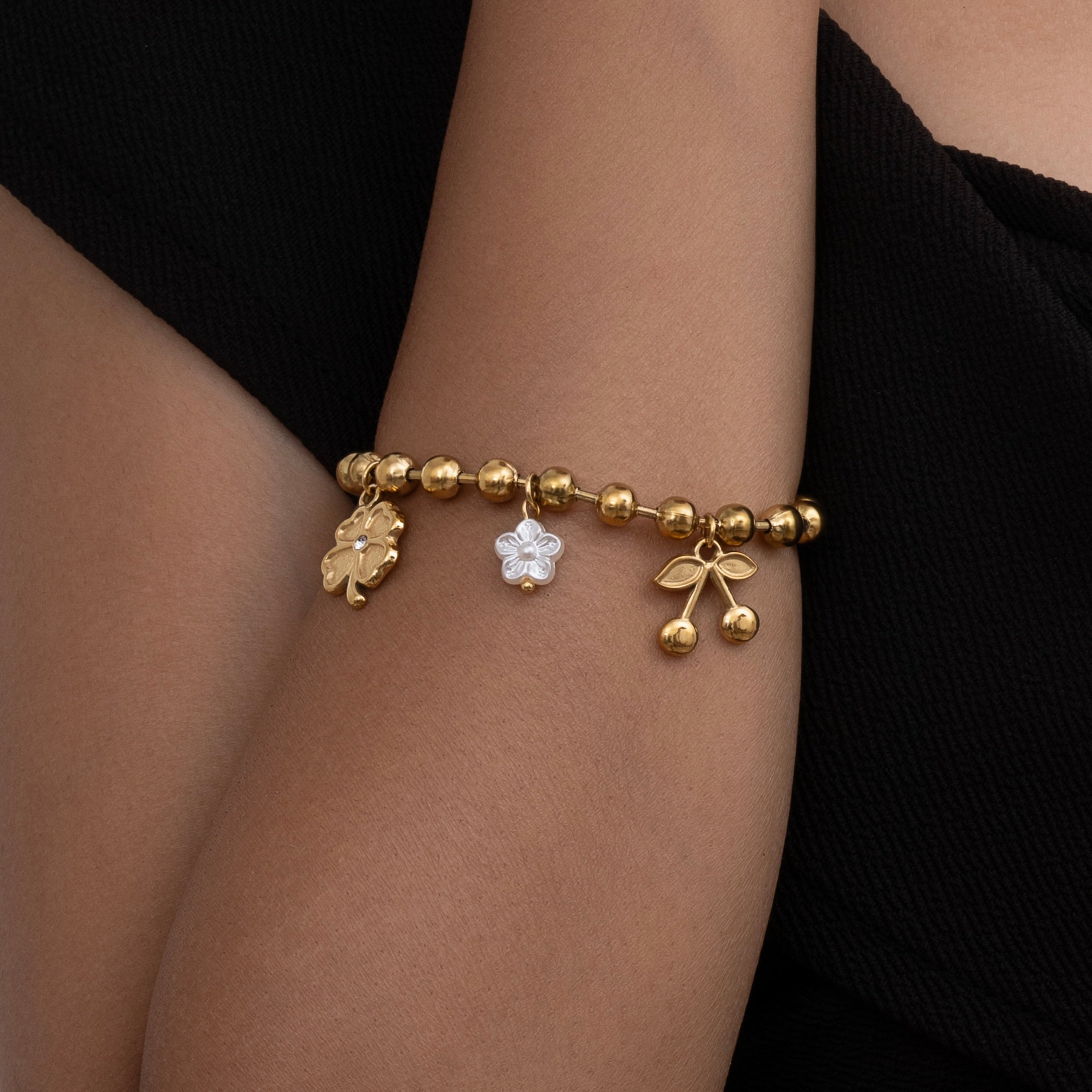 Flower & Cherry Golden Bracelet