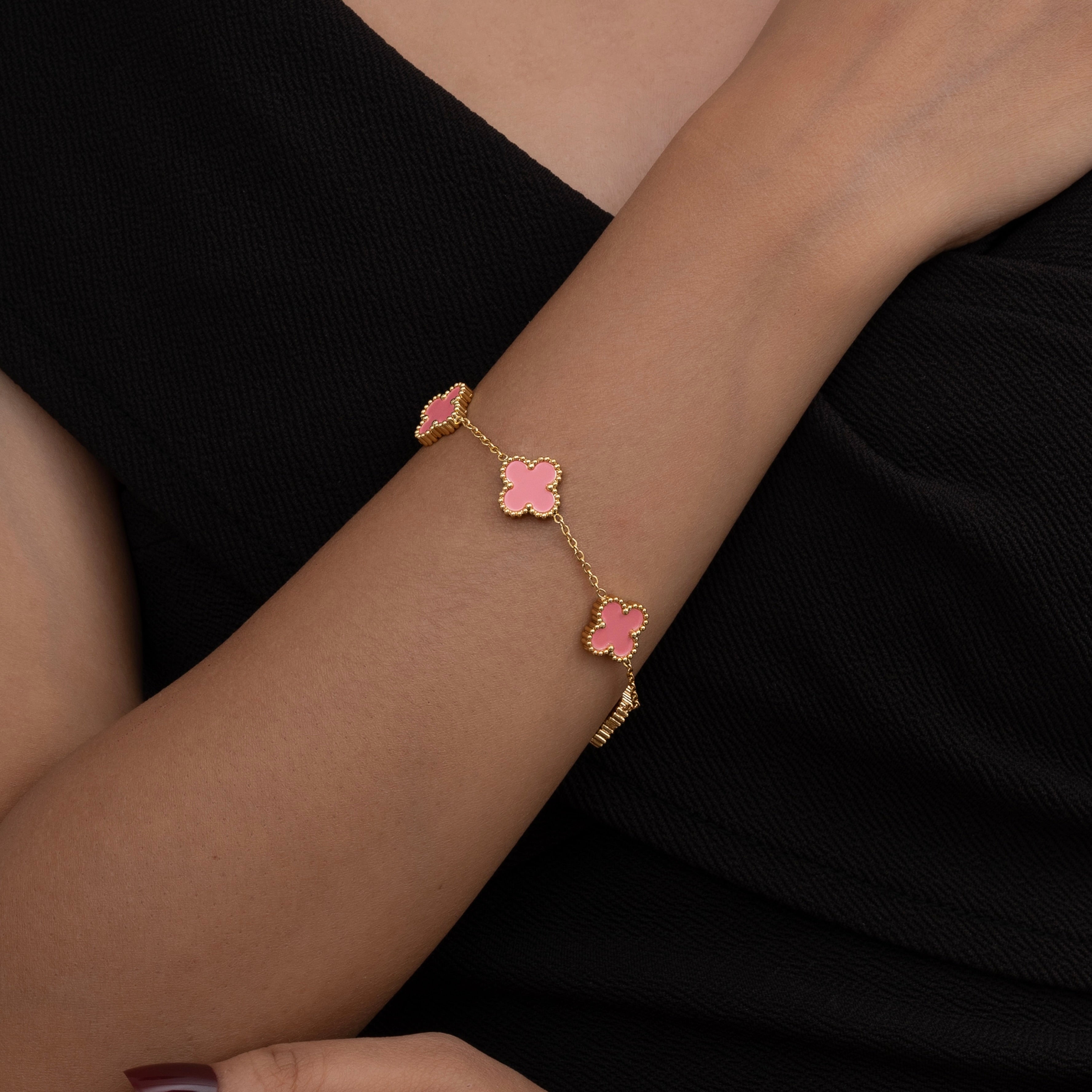 Dainty Pink Clover Bracelet