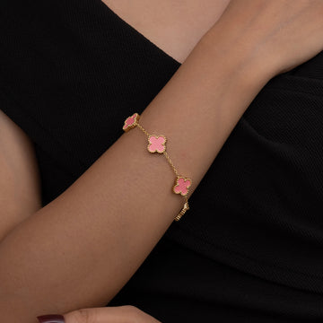 Dainty Pink Clover Bracelet