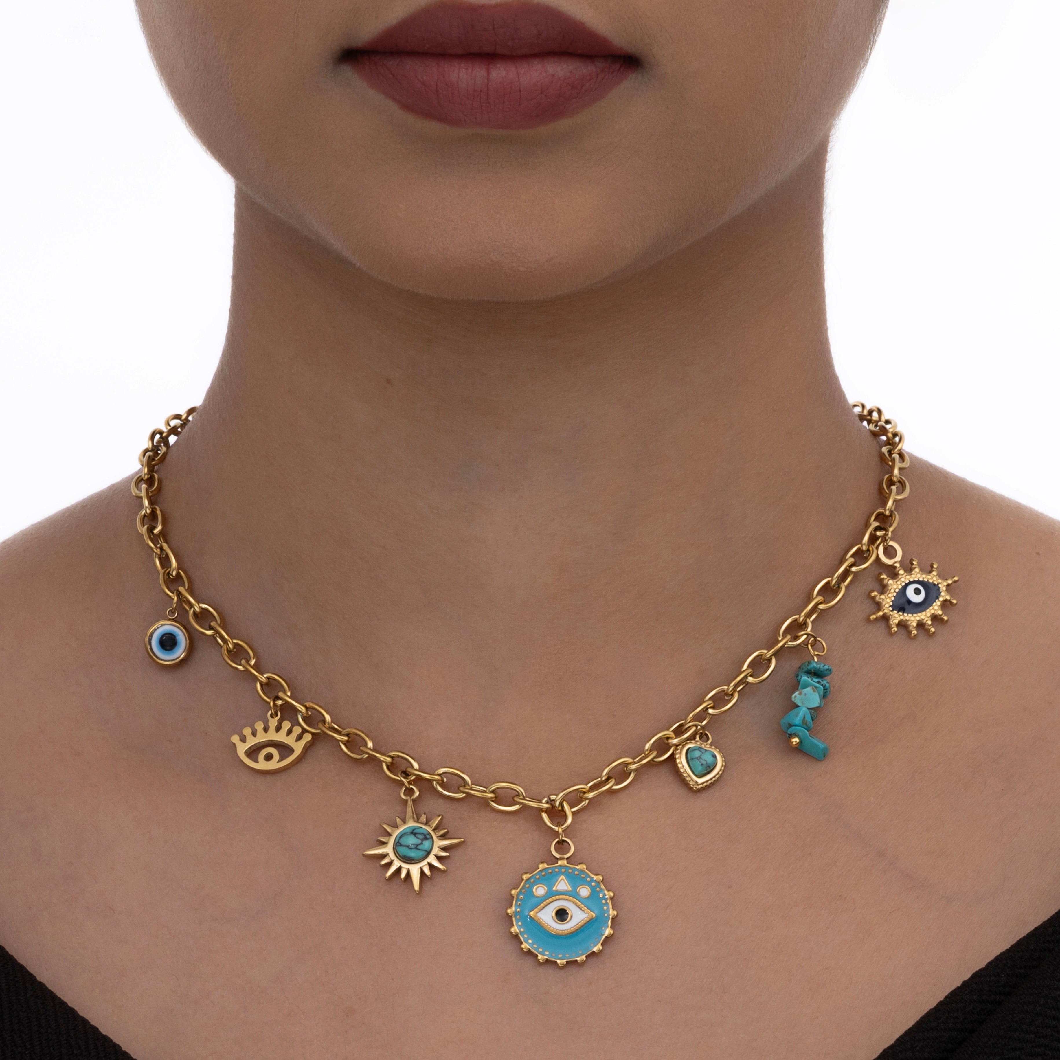 Blue Evil Eye Charm Necklace
