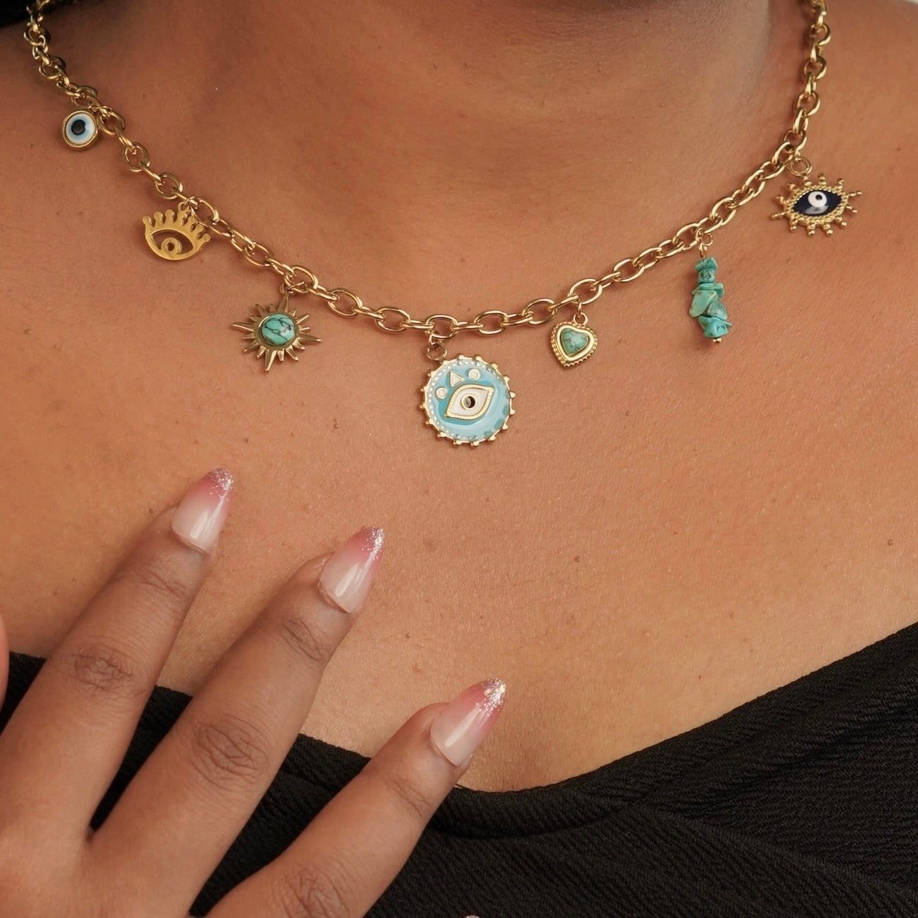 Blue Evil Eye Charm Necklace